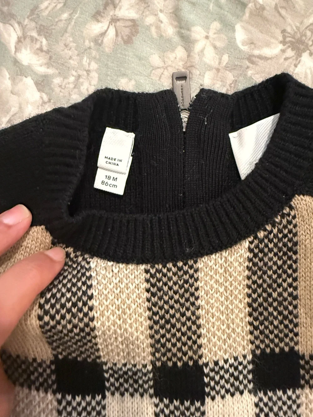 Burberry Black, Beige and Red Plaid Crewneck Dress